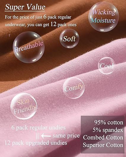 FINETOO 12 Pack Cotton Underwear for Women Cute Low Rise Bikini Panties High Cut Breathable Sexy Hipster Womens Cheeky S-XL