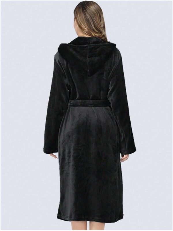 1pc Simple Solid Color Women's Thickened Flannel Hooded Robe For Autumn/Winter Home Use
