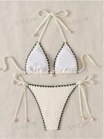 Women's Summer Beach Floral Bikini Set With Fringe Edge Design And Halter Neck Tie