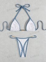 Summer Beach Colorblock Contrast Trim Micro Triangle Bikini Set Music Festival