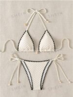 Women's Summer Beach Floral Bikini Set With Fringe Edge Design And Halter Neck Tie