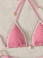 Women's Summer Beach Floral Bikini Set With Fringe Edge Design And Halter Neck Tie