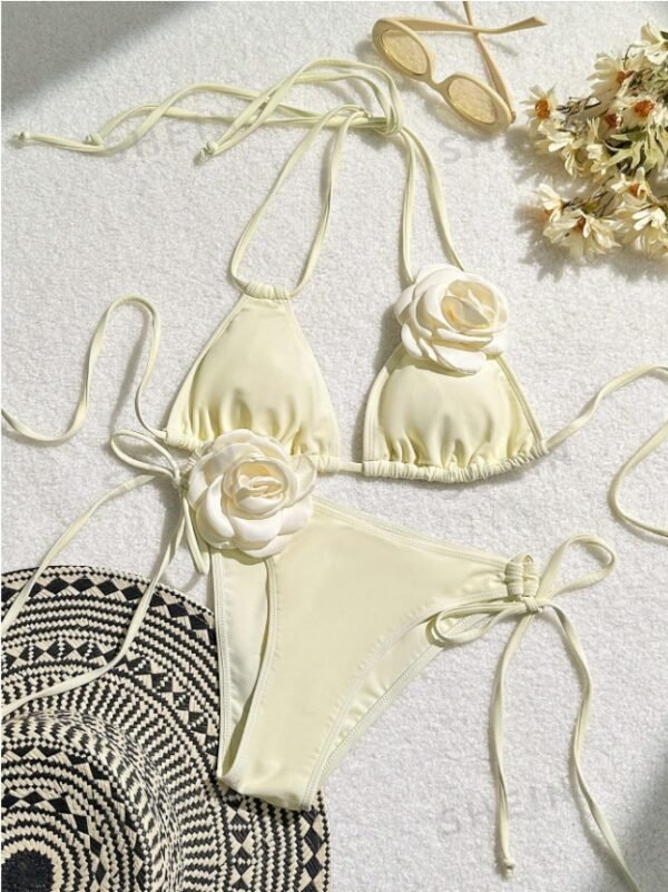 Summer Beach Appliques Halter Triangle Tie Side Bikini Set