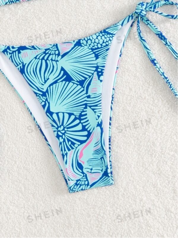 Women's Summer Beach Plant Print Halter Bandage Sexy Bikini Set, Random Print