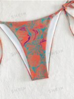 Women's Summer Beach Plant Print Halter Bandage Sexy Bikini Set, Random Print