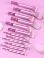 12pcs Multi-Functional Makeup Brush Set Including Powder Brush, Blush Brush, Foundation Brush, Eyeshadow Brush, Blending Brush, Contour Brush, Along With An Oblique Cut Beauty Blender, Rounded Beauty Blender, And White Powder Puff